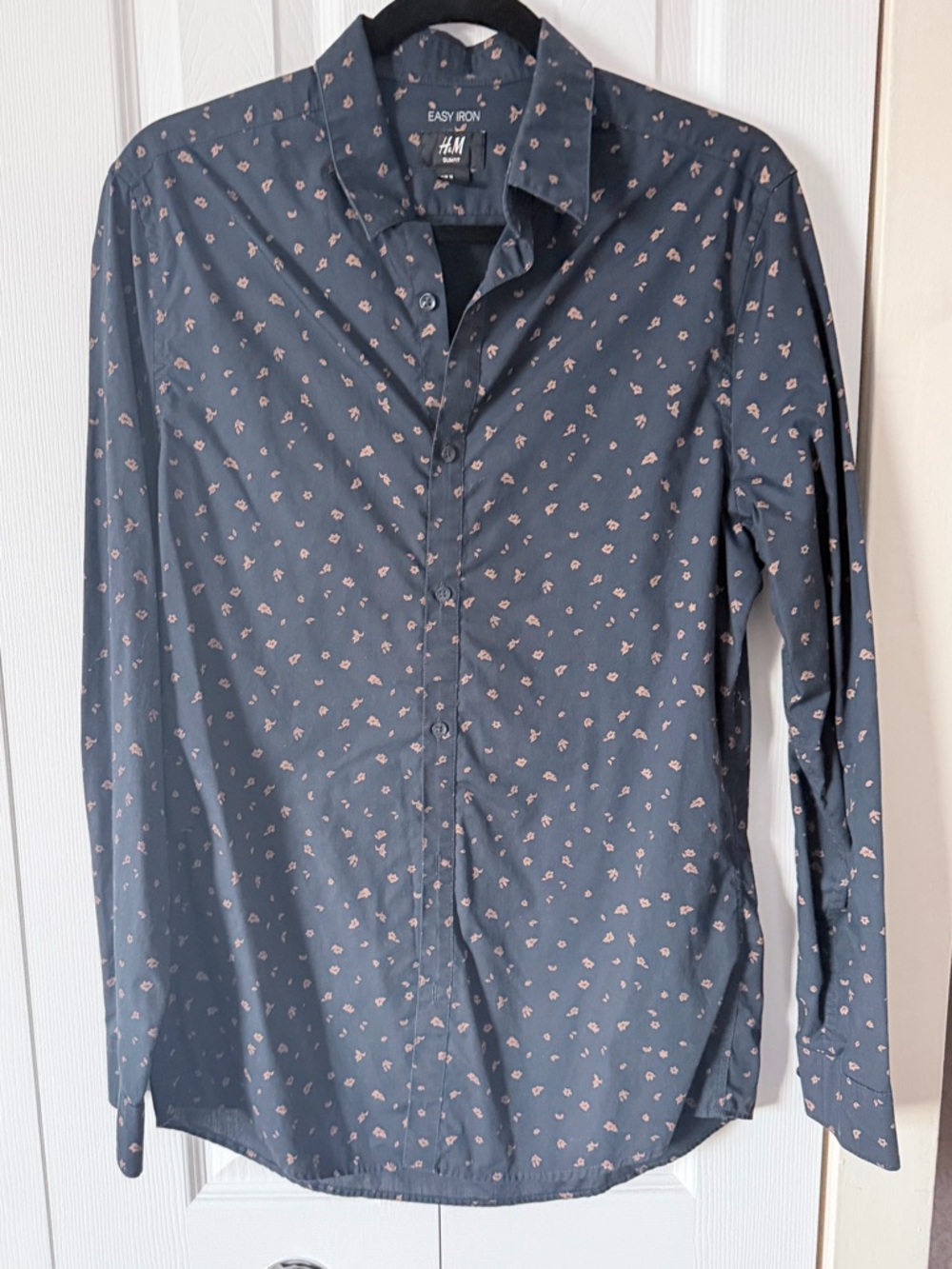 H&M Dark Blue Button-Down Shirt with Micro Print